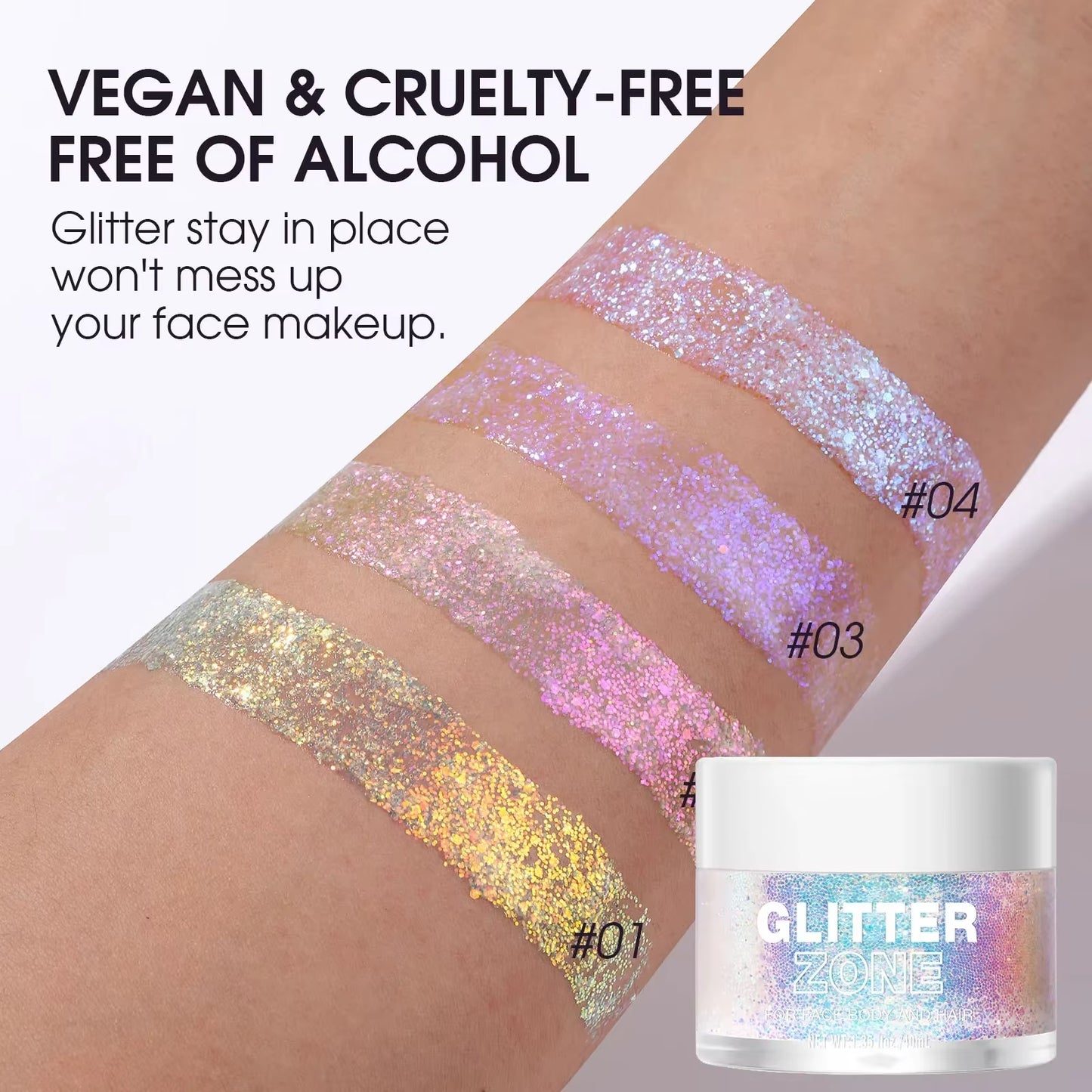 Glitterzone™ – Laser Glitter Gel for Face, Eyes, Hair, Nails & Body